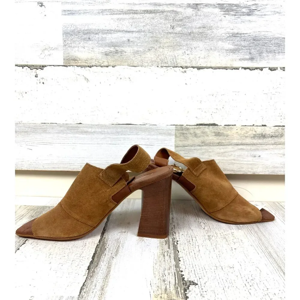 Christian Di Riccio Womens 7.5 Brown Suede Open-Toe Buckle Heeled Sandal NEW